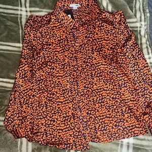 Orange Blue Leopard Print Blouse